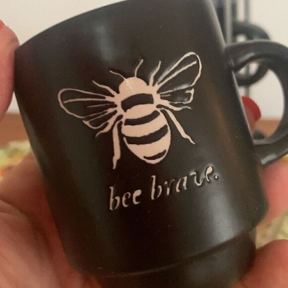 Tower of Ceramic Espresso Cups Set of 4 Bee Kind Bee Good - Picture 5 of 11